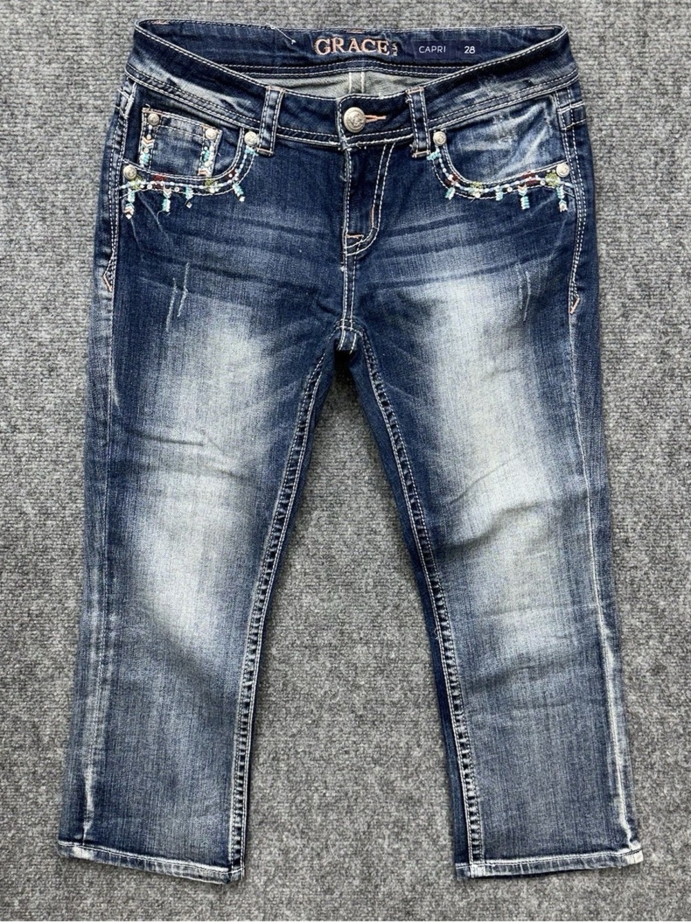 Grace in LA Jeans Capri Women's Denim Western Embroidery size 28 (28x23)